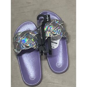 Wonder Nation Girls Braided Slide Sandals Purple Iridescent Silver Size 1/2 NEW